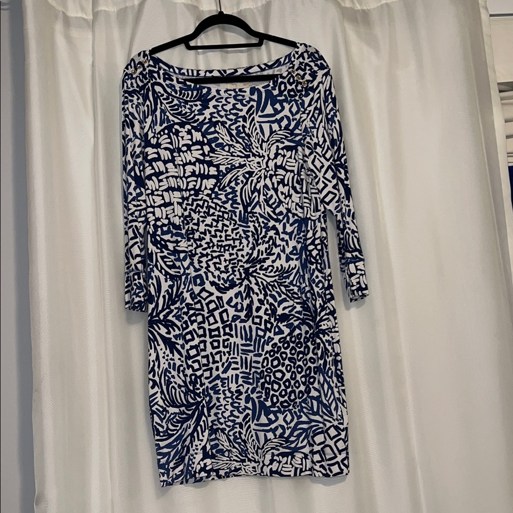 Lilly Pulitzer Navy and White Long Sleeve Sheath Dress